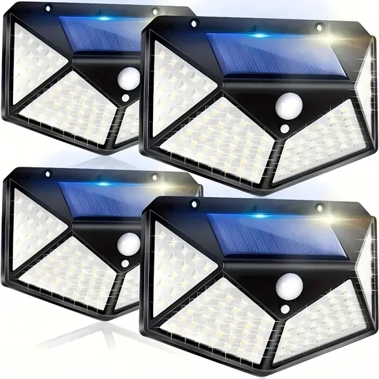 Solar Wall Lights 100 LED Super Energy Saving Lights Motion Sensor Security Lights 270 Range Lighting Outdoor Wall Lights with 3 Modes for Yard Garden Patio 