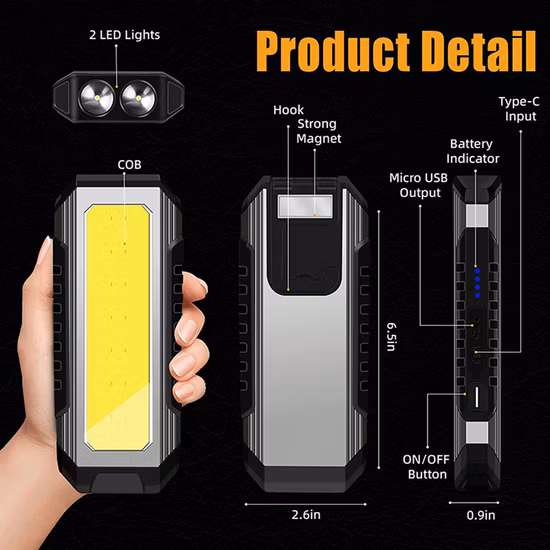 Super Bright USB Outdoor Camping Car Repair COB LED Work Light Rechargeable